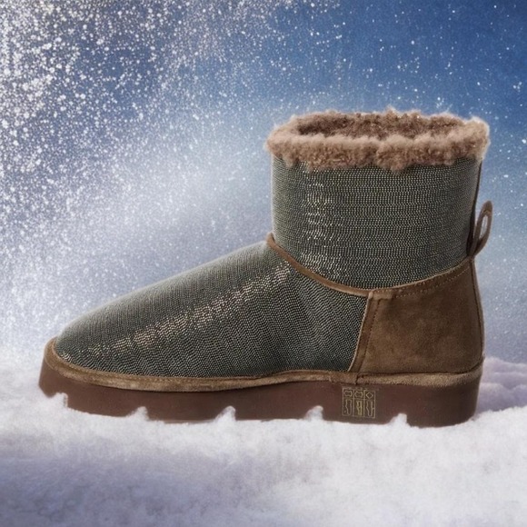 Brunello Cucinelli Sparkle Monili Suede Shearling Ankle Boots Sz 6.5 NIB $4995